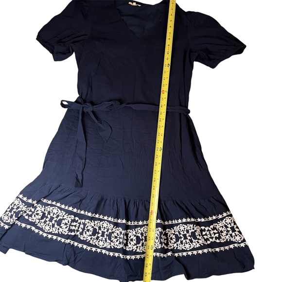 Tea n Rose Cotton Cottage Core Navy Prairie Dress with Eyelet Floral Embroidery - Picture 5 of 6